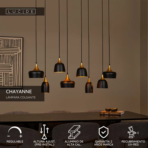 Lucide CHAYANNE - Lámpara colgante - 8xE14 - Negro - USP